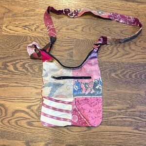 Boho Patchwork Crossbody Bag - Pink Multi